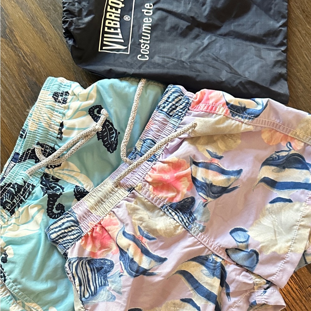 Two Vilebrequin Jr. Swim trunks and Bag